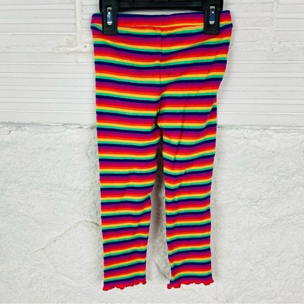 GYMBOREE rainbow Colorful Striped ribbed ruffle bottom cotton stretch Leggings